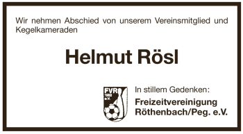 Traueranzeige von Helmut Rösl von Pegnitz-Zeitung